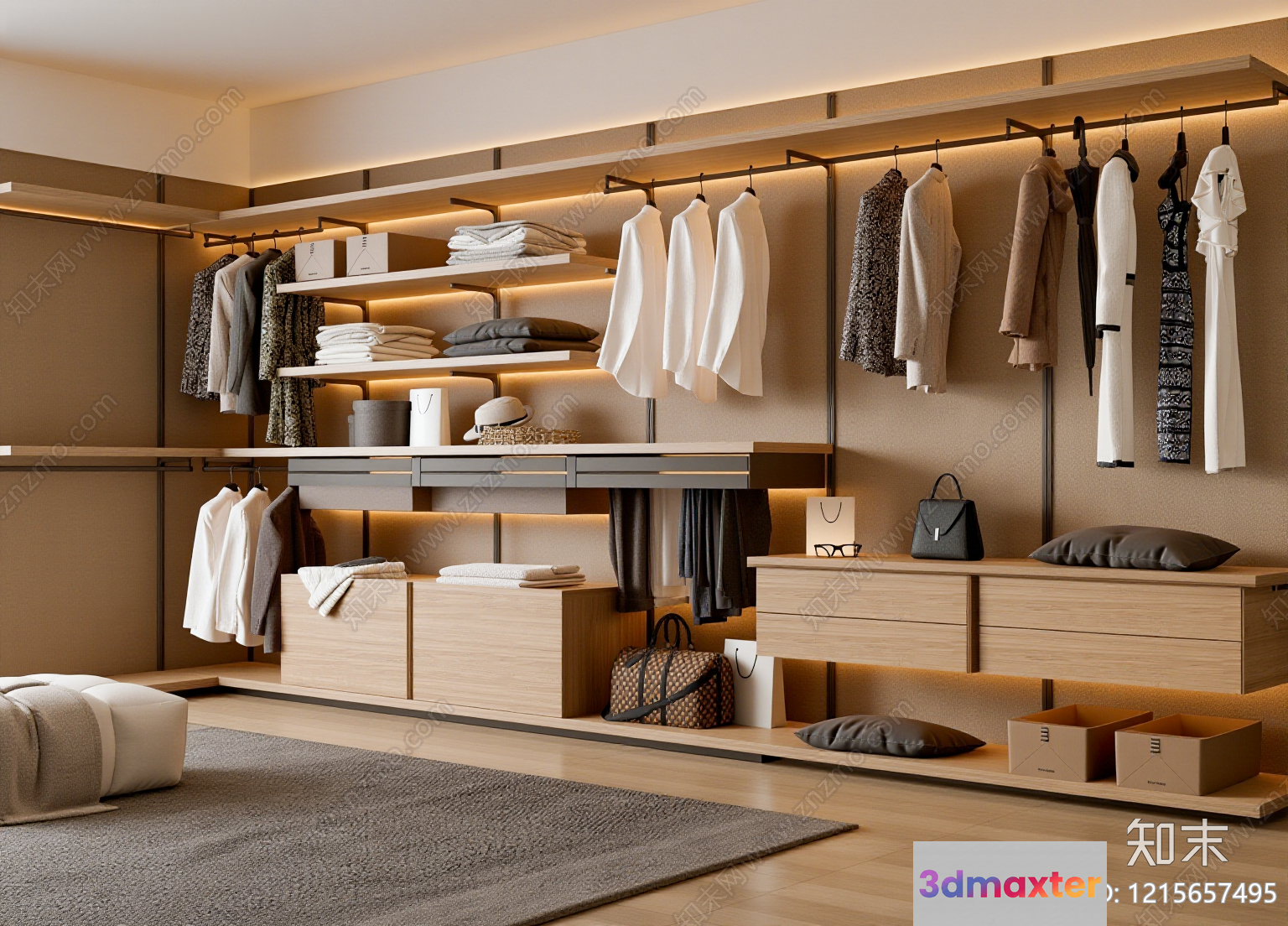 Modern Walk-In Closet 3D Model - 11947 - VRAY Render