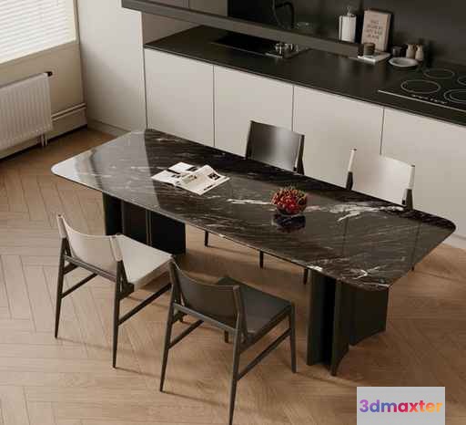 Modern Black Dining Table 3D Model - 18116 - VRAY Render