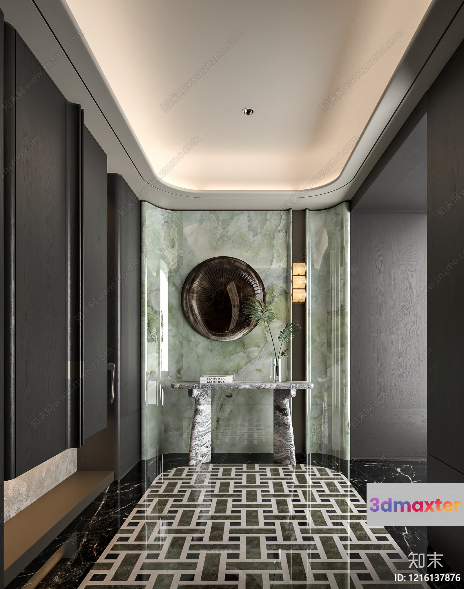 A Hallway With A Marble Floor And Wall 3D Model - 12084 - VRAY Render