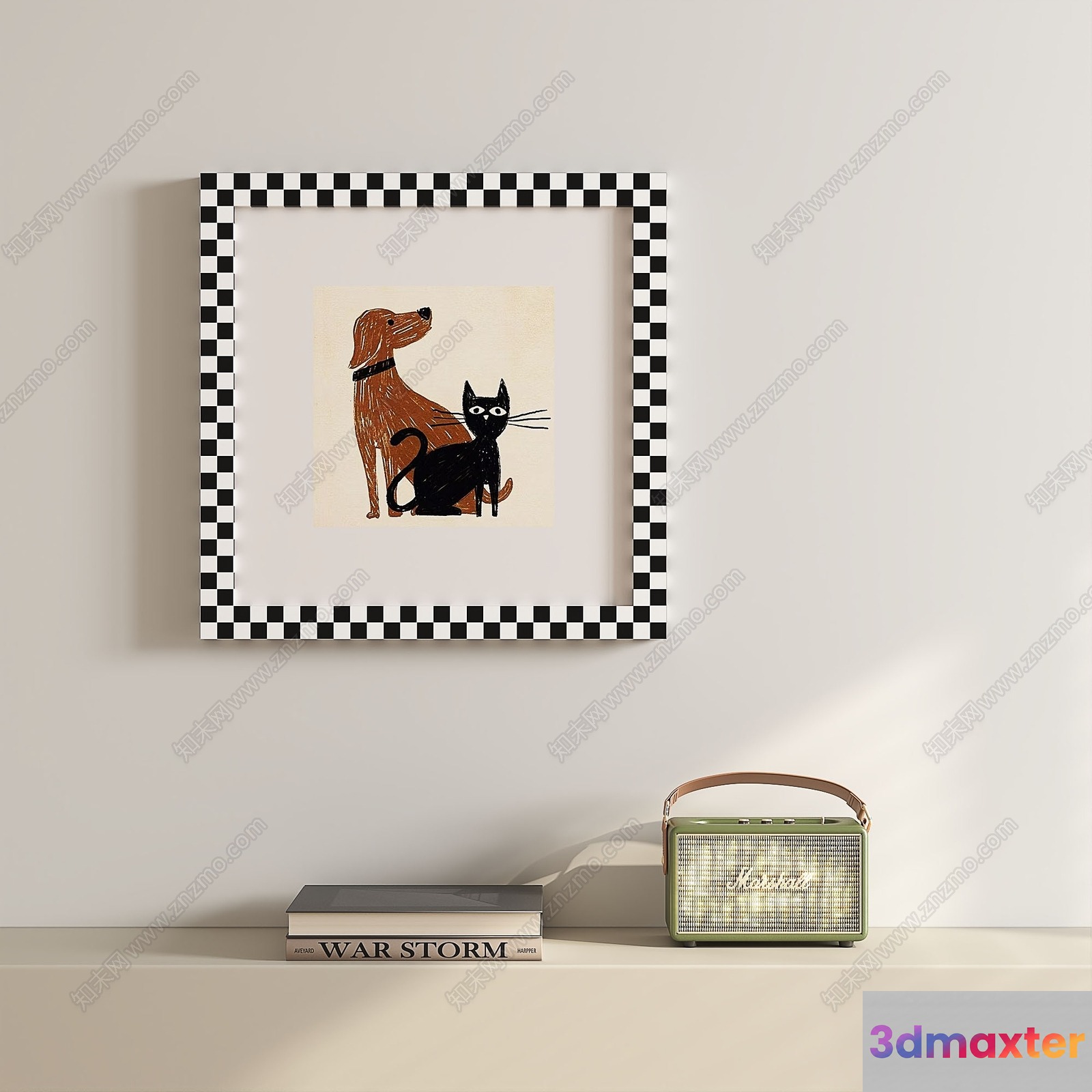 A Framed Picture Of A Dog And Cat 3D Model - 16431 - VRAY Render