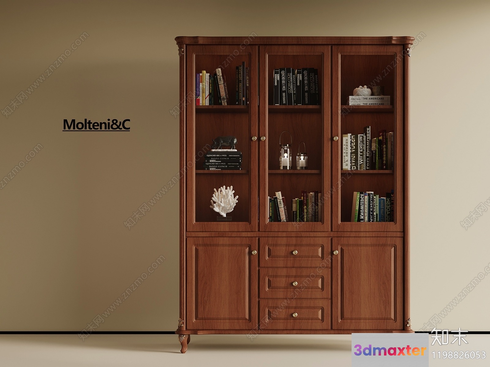 Wooden Bookcase 3D Model - 841 - VRAY Render