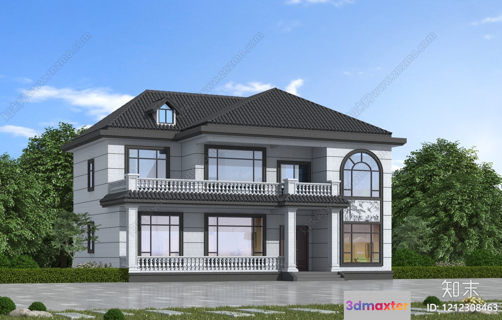 A Large House With A Balcony 3D Model - 8899 - VRAY Render