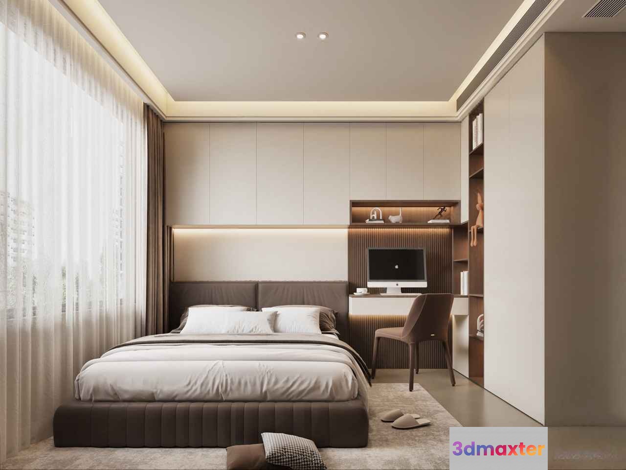 Modern Minimalist Bedroom 3D Model - 9676 - VRAY Render