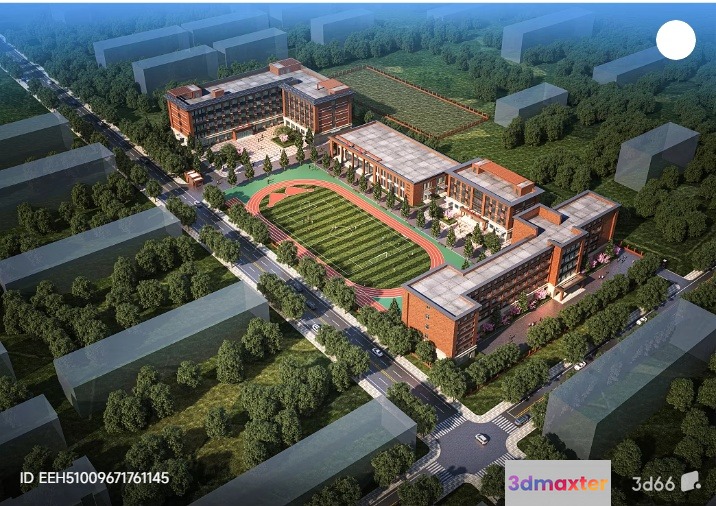 Aerial View Of A School Campus 3D Model - 3975 - VRAY Render