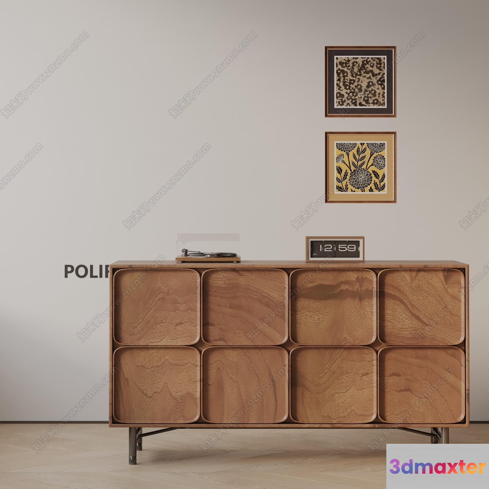 Modern Wooden Dresser 3D Model - 7019 - VRAY Render