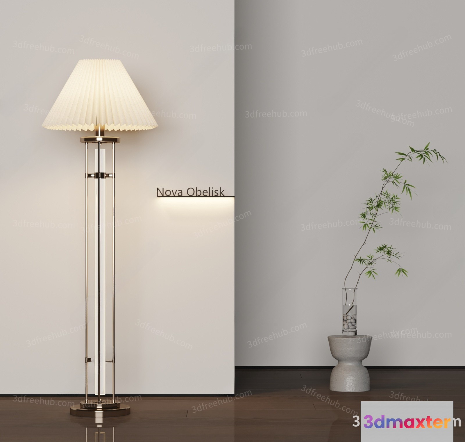 A Floor Lamp With A White Shade 3D Model - 18698 - VRAY Render