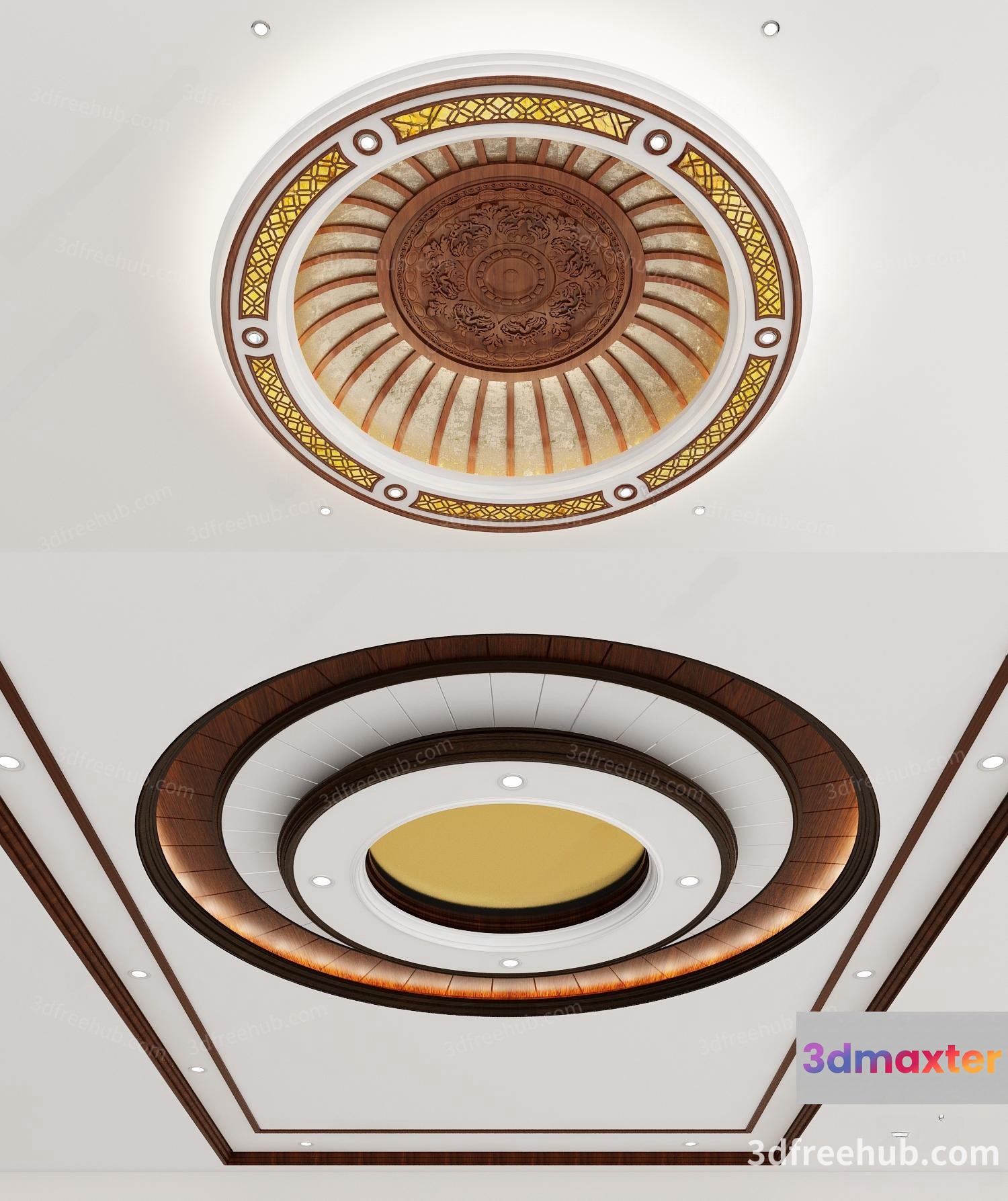 A Ceiling With Two Circular Designs 3D Model - 23311 - VRAY Render