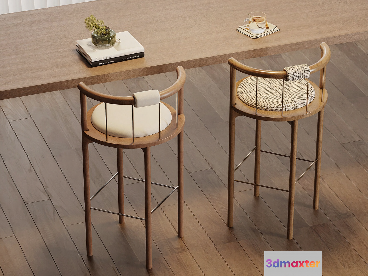 Modern Wooden Bar Stools 3D Model - 16253 - VRAY Render