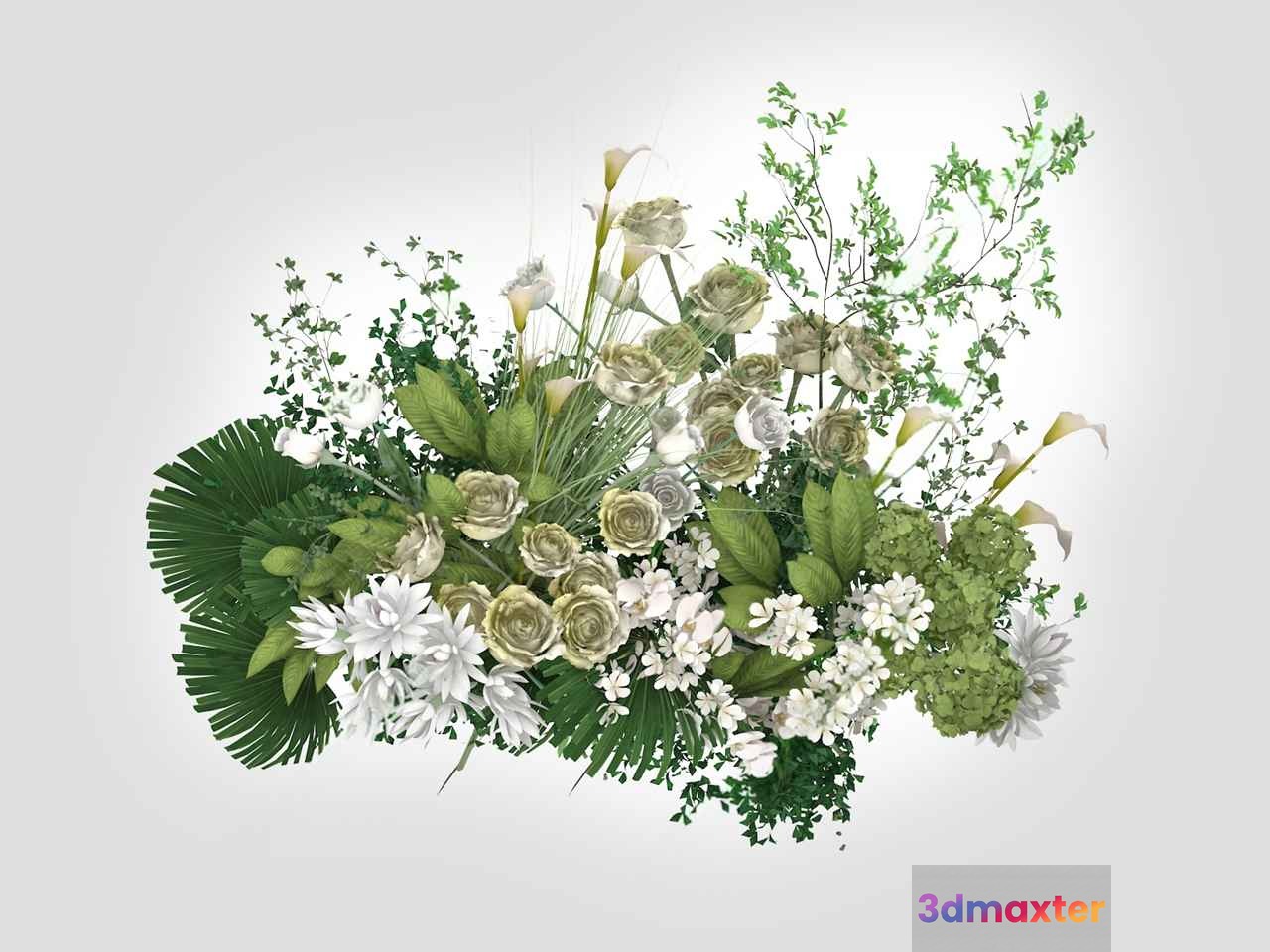 White And Green Floral Arrangement 3D Model - 14386 - VRAY Render