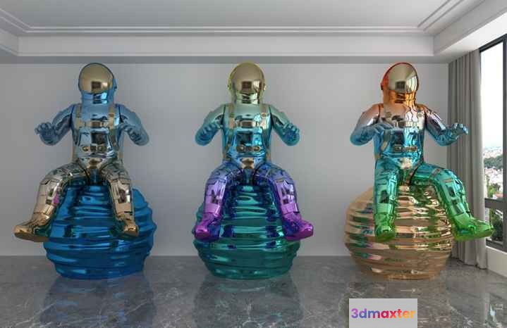 Three Shiny Astronaut Statues 3D Model - 6441 - VRAY Render
