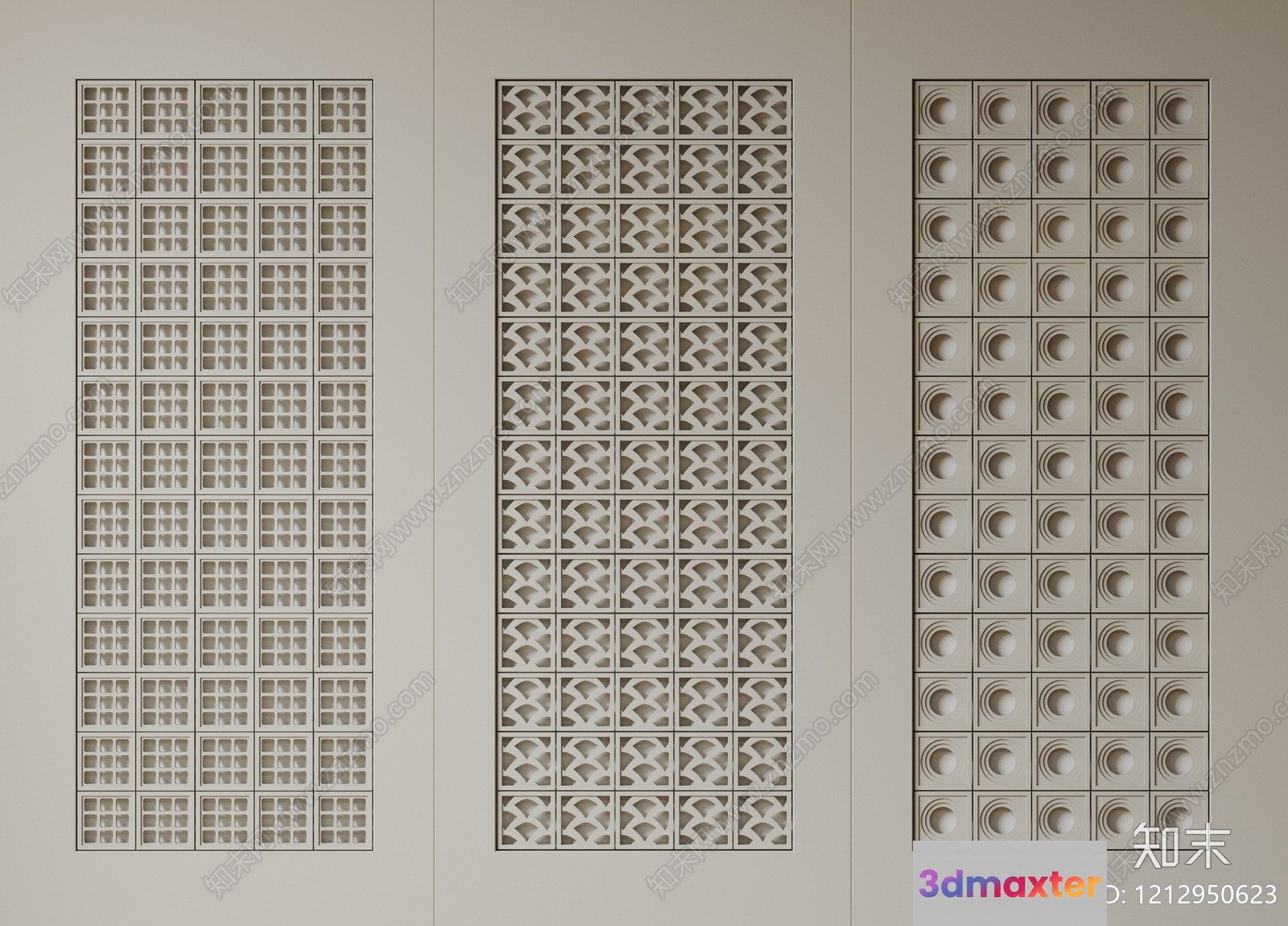 The Image Features A Wall With Three Decorative Panels 3D Model - 15372 - VRAY Render