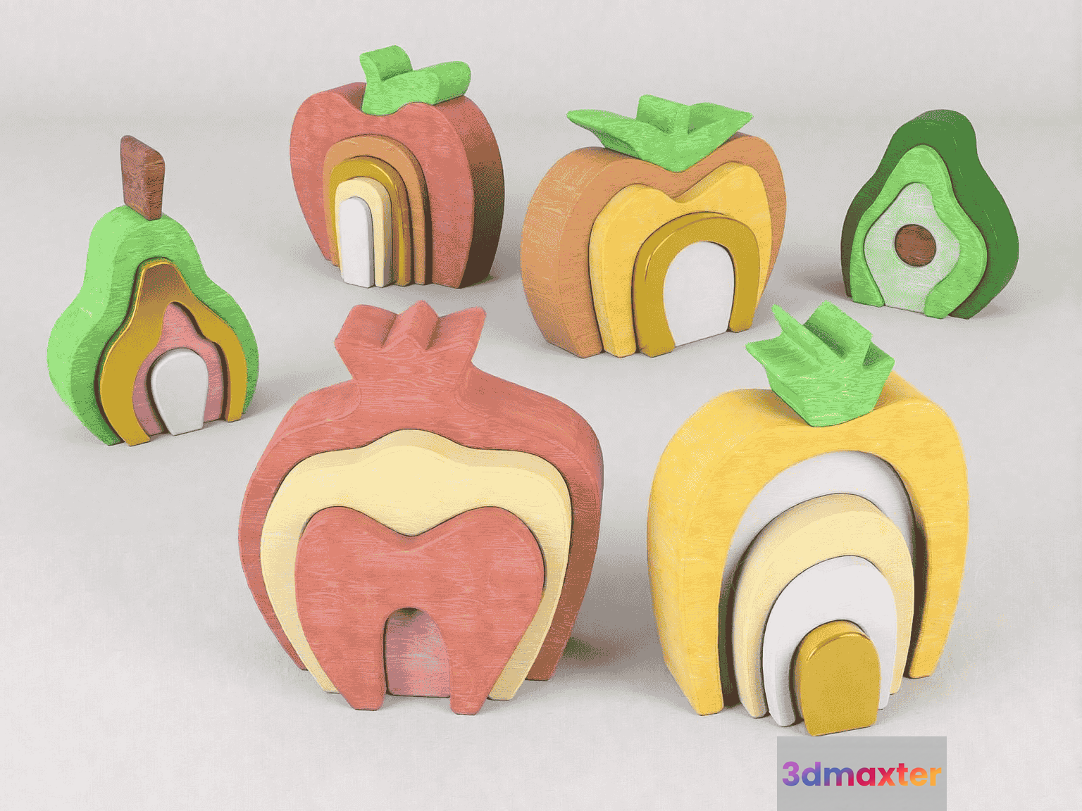 Wooden Fruit Stacking Toy 3D Model - 14273 - VRAY Render