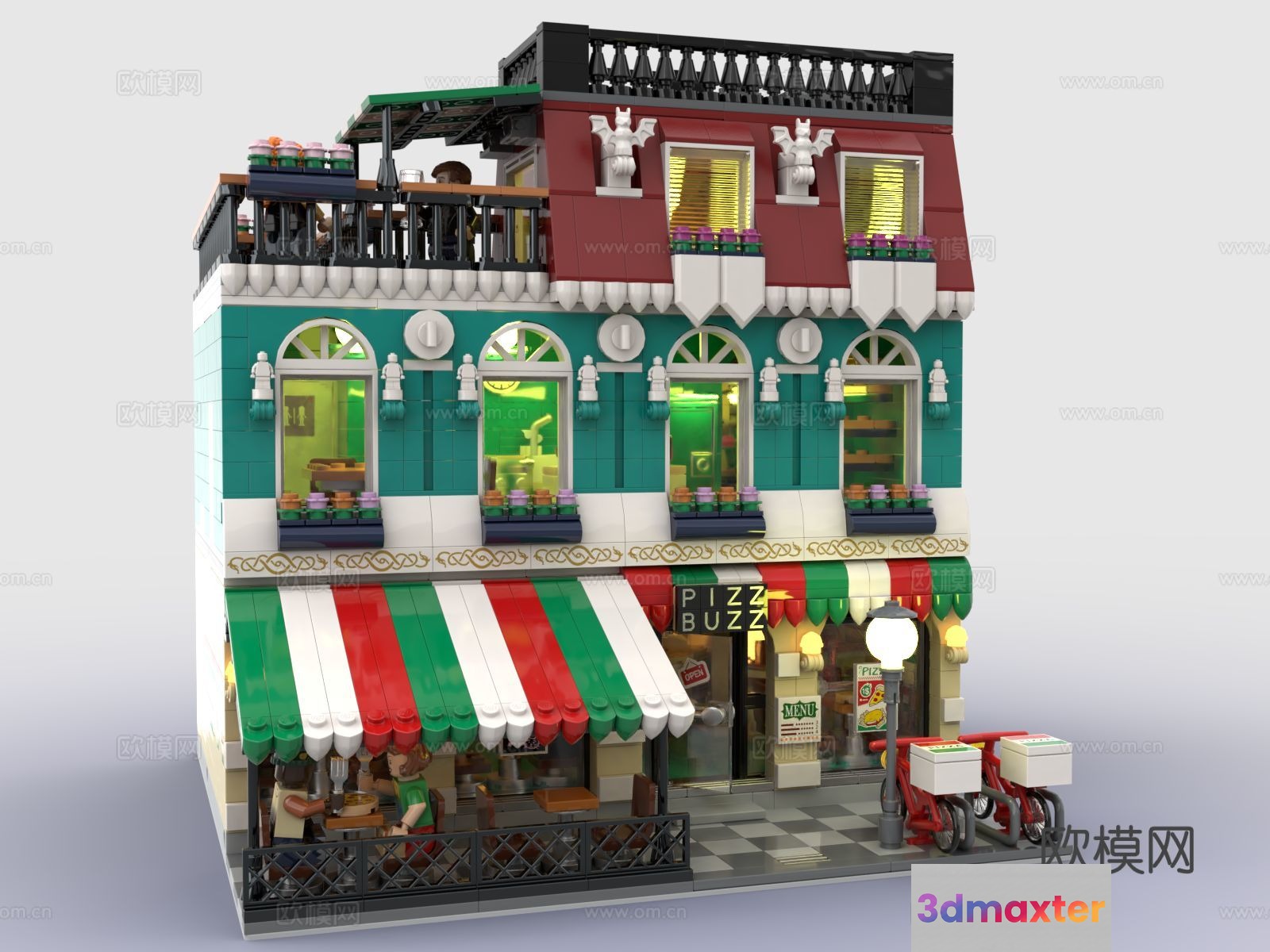 A Building With A Pizza Shop 3D Model - 8974 - VRAY Render