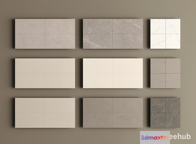 The Main Subject Is A Collection Of Rectangular Tiles In Various Shades Of Gray And 3D Model - 22695 - VRAY Render