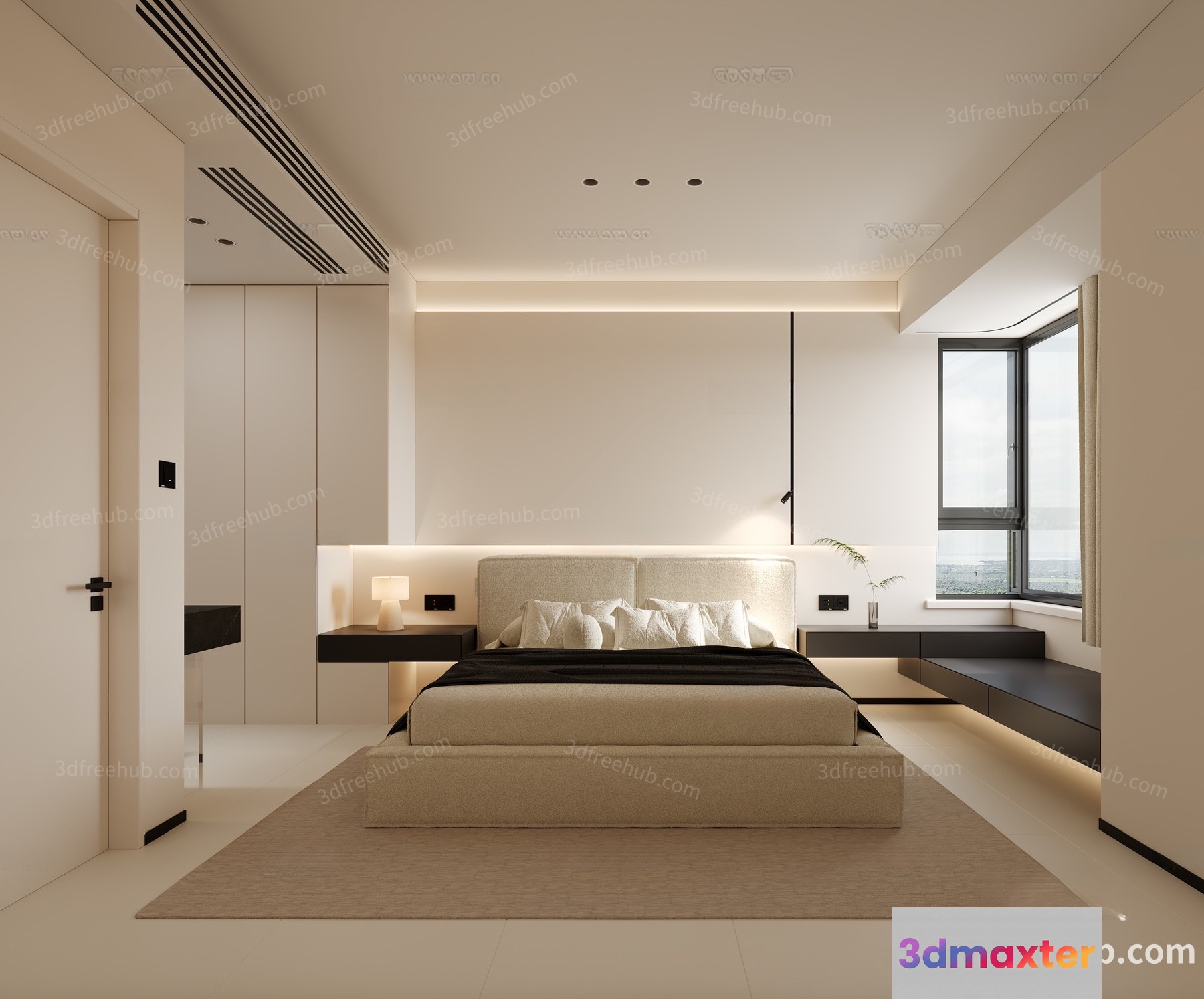 Modern Minimalist Bedroom 3D Model - 19363 - VRAY Render