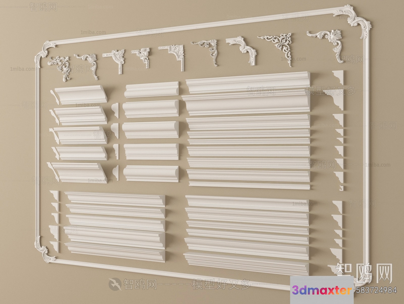 White Molding Pieces 3D Model - 12704 - VRAY Render