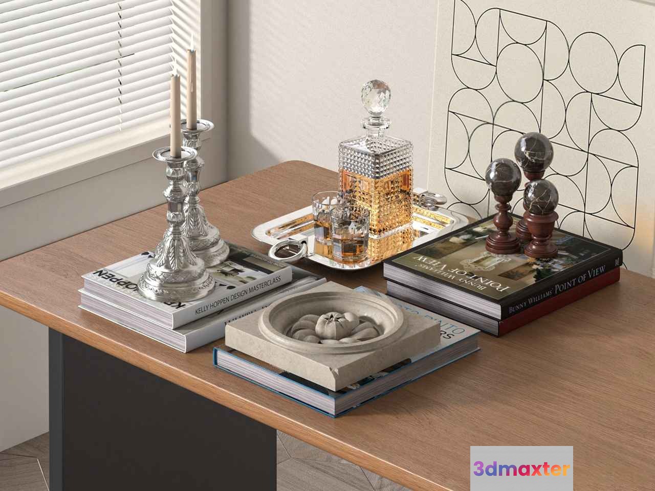 A Table With Various Decorative Items 3D Model - 10300 - VRAY Render