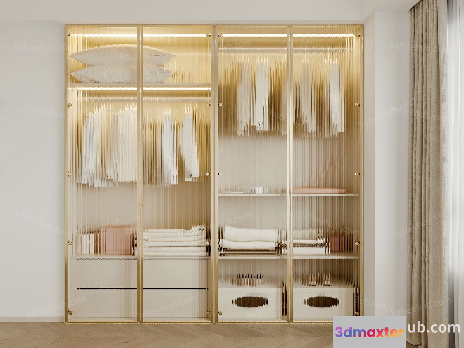 Gold Wardrobe With Shelves 3D Model - 23623 - VRAY Render