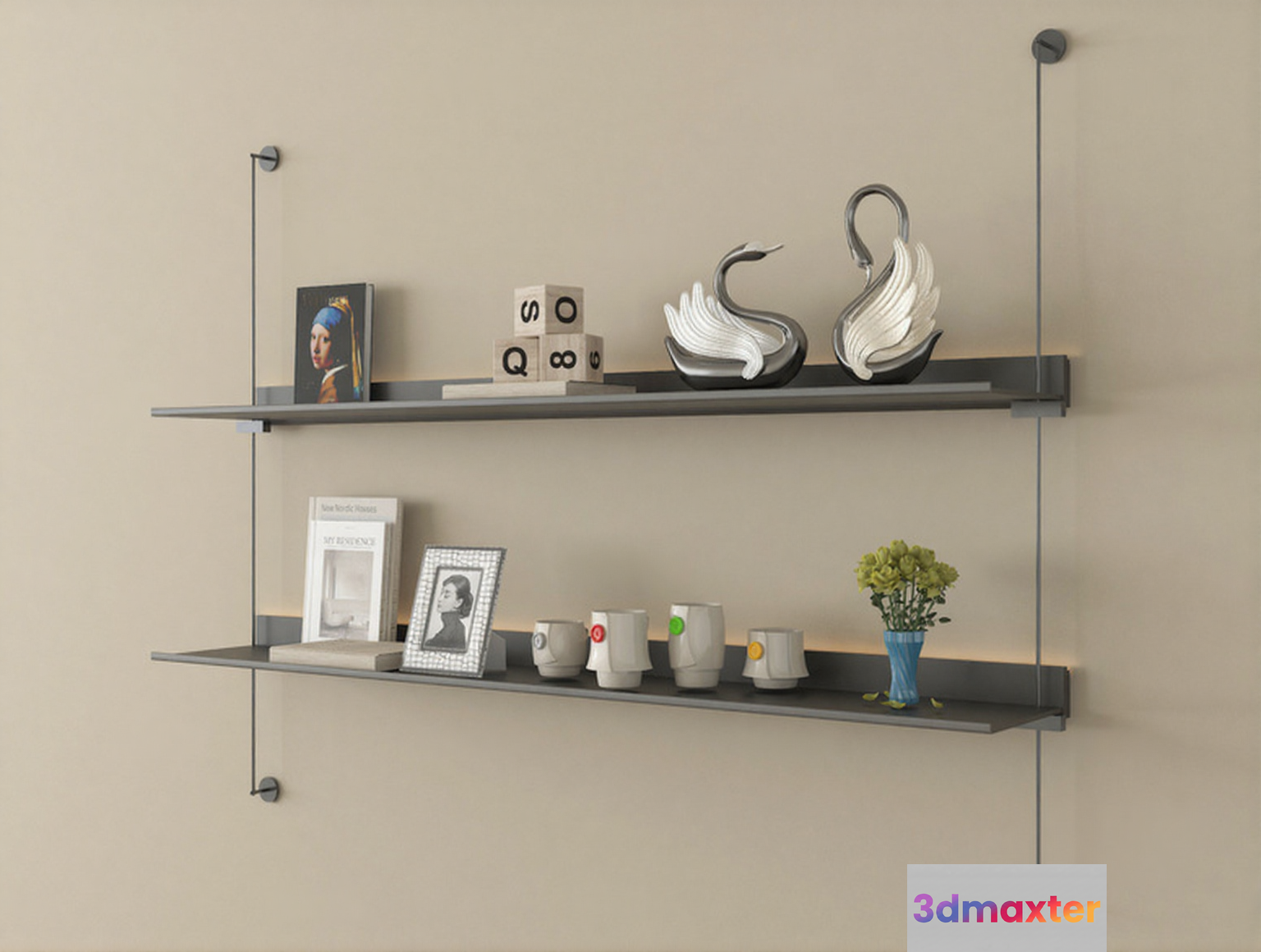A Wall-Mounted Shelf 3D Model - 14360 - VRAY Render