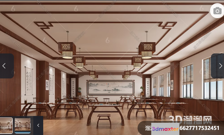 A Large Room With Several Tables And Chairs 3D Model - 3980 - VRAY Render