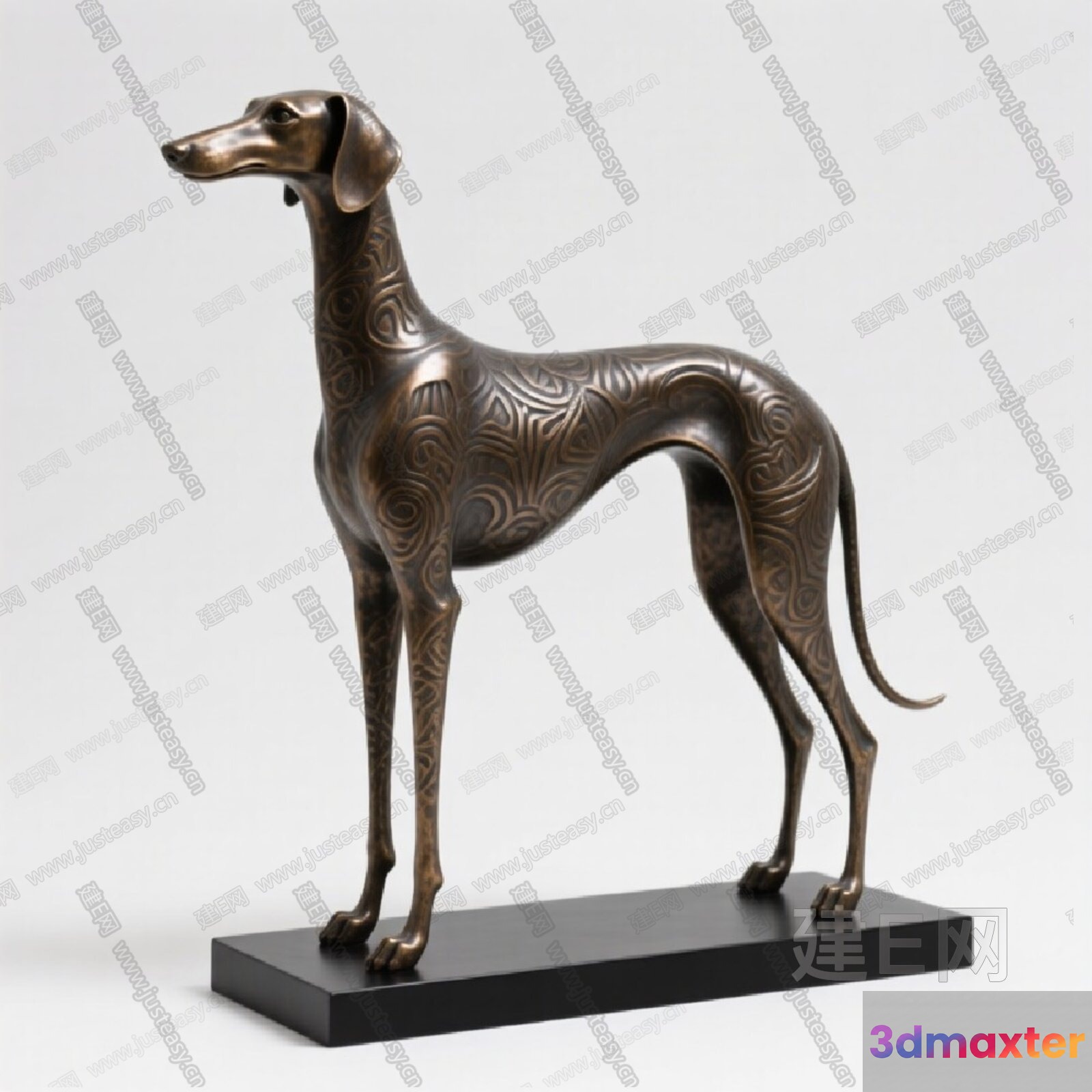 A Bronze Dog Statue 3D Model - 15992 - VRAY Render