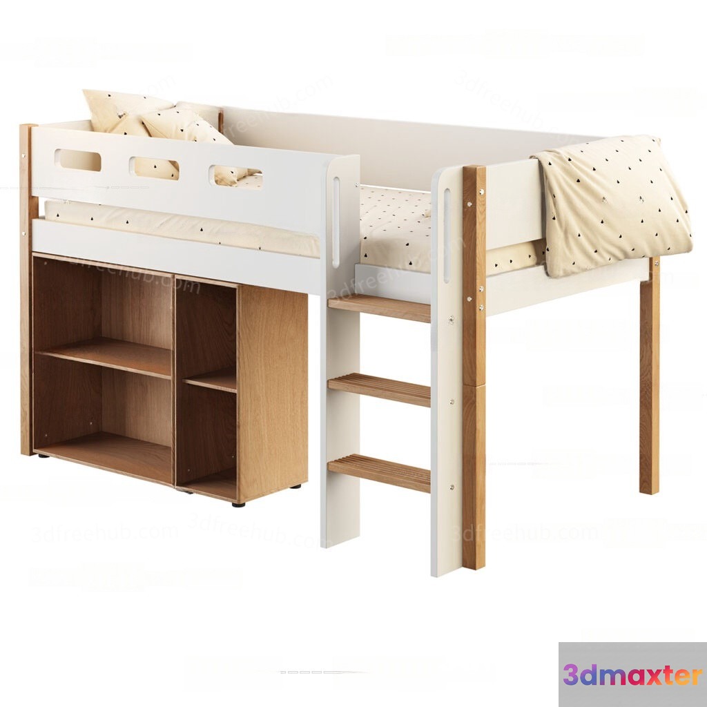 A White And Brown Wooden Bed 3D Model - 19946 - VRAY Render