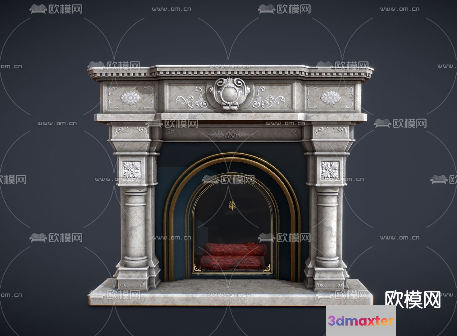 Classic Fireplace With Ornate Details 3D Model - 15165 - VRAY Render