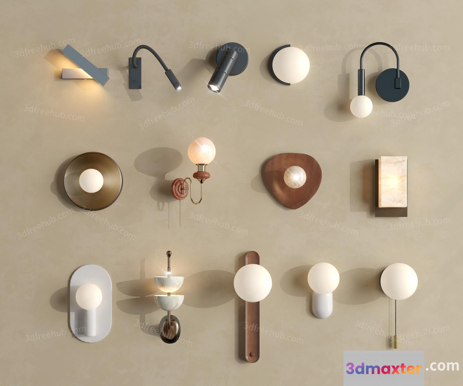 A Collection Of Wall Lights 3D Model - 4688 - VRAY Render