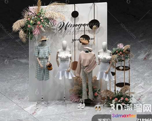 A 3D Rendering Of A Mannequin Display With Flowers And A 3D Model - 13950 - VRAY Render