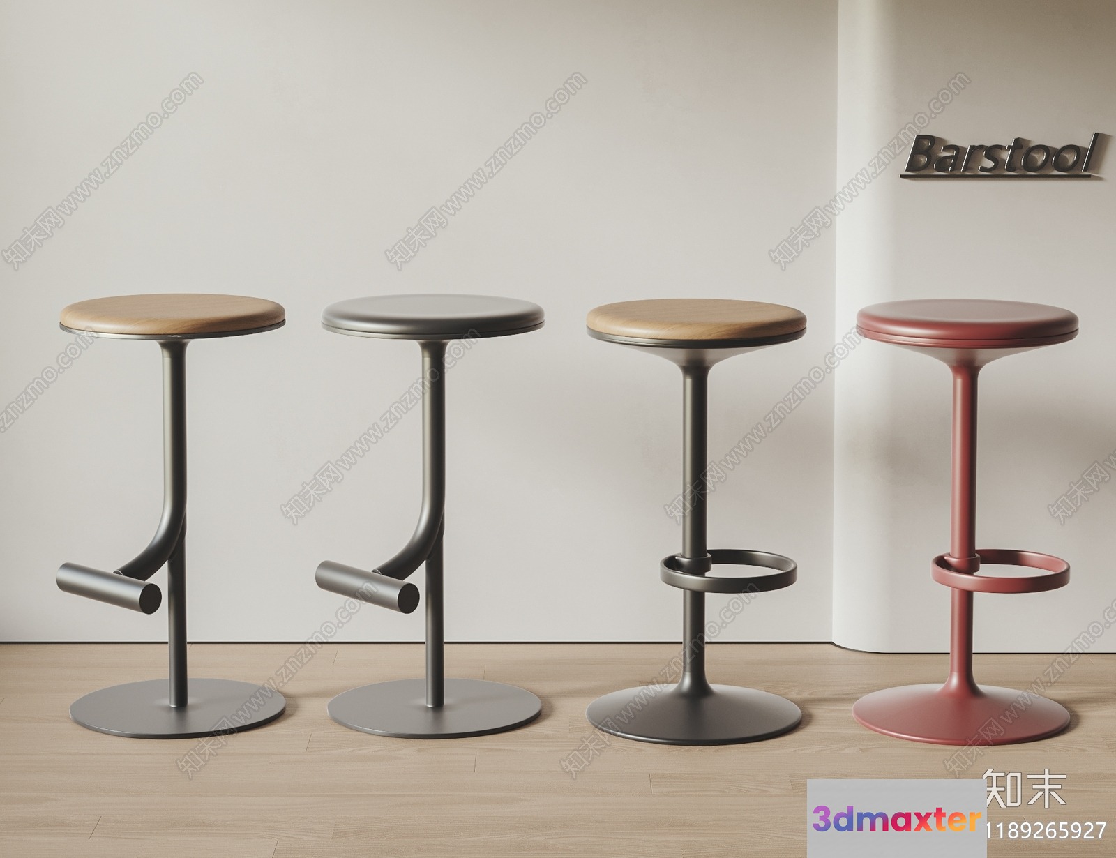 Four Bar Stools 3D Model - 15404 - VRAY Render