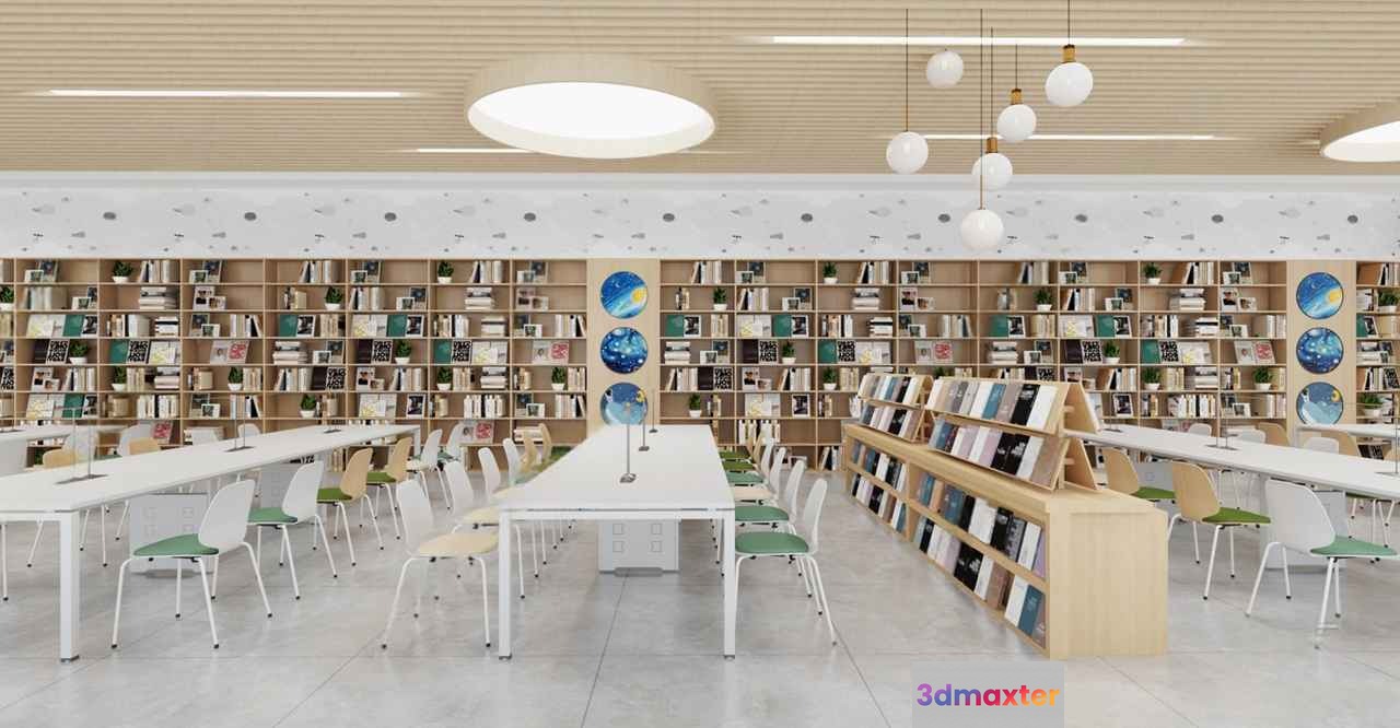 Modern Library Room 3D Model - 13380 - VRAY Render