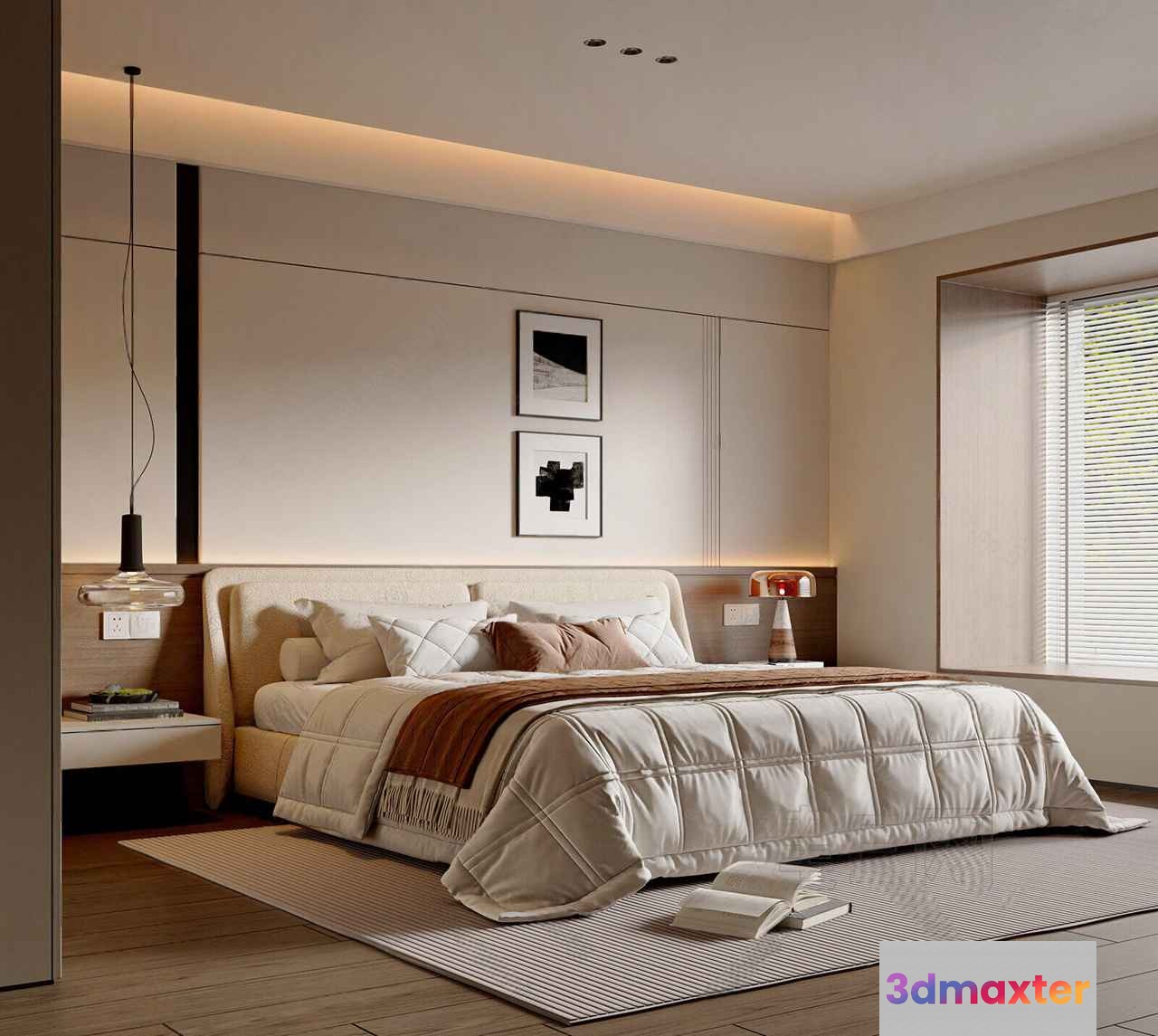 Modern Minimalist Bedroom 3D Model - 12690 - VRAY Render