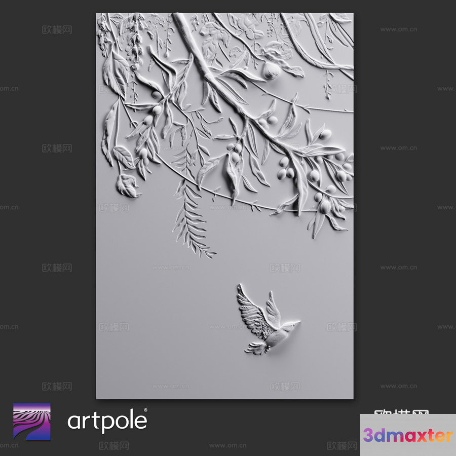 Artistic Bird And Branch Wall Art 3D Model - 18340 - VRAY Render