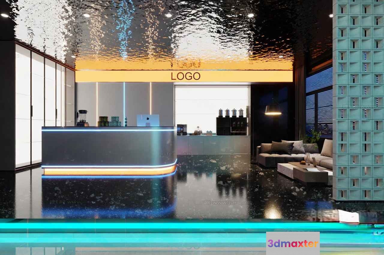 Modern Office Reception Area 3D Model - 19099 - VRAY Render