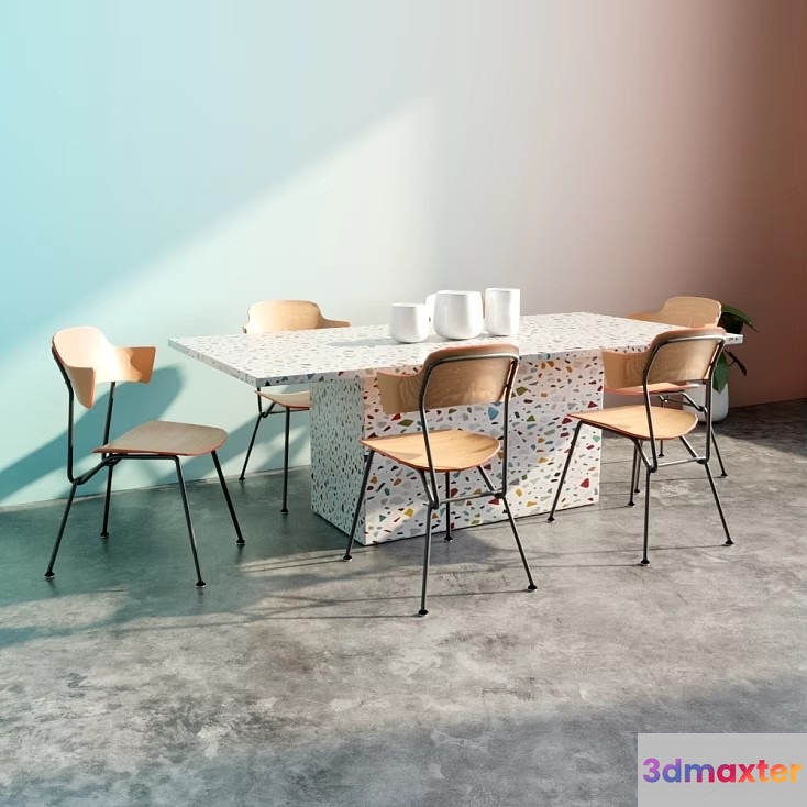A Dining Table With Chairs 3D Model - 21348 - VRAY Render