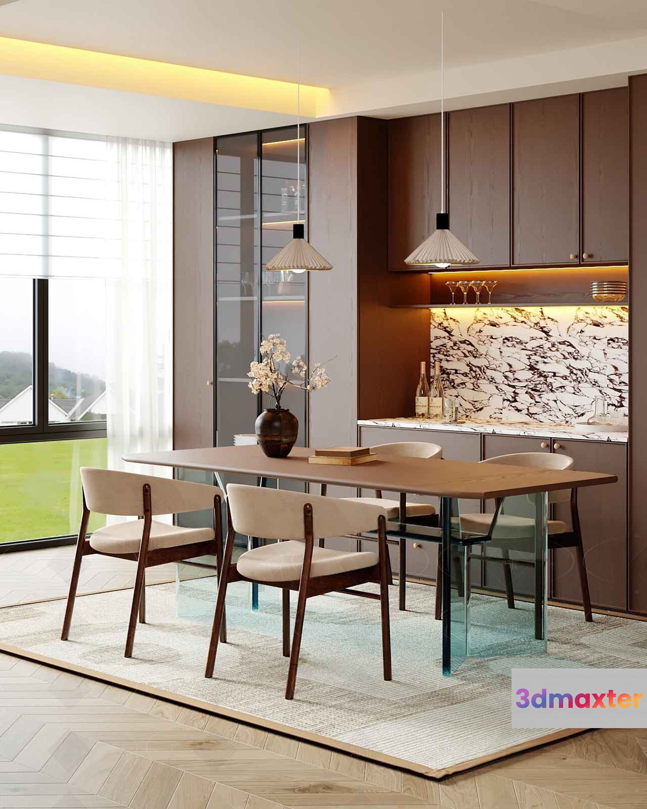 A Modern Dining Room 3D Model - 11633 - CORONA Render