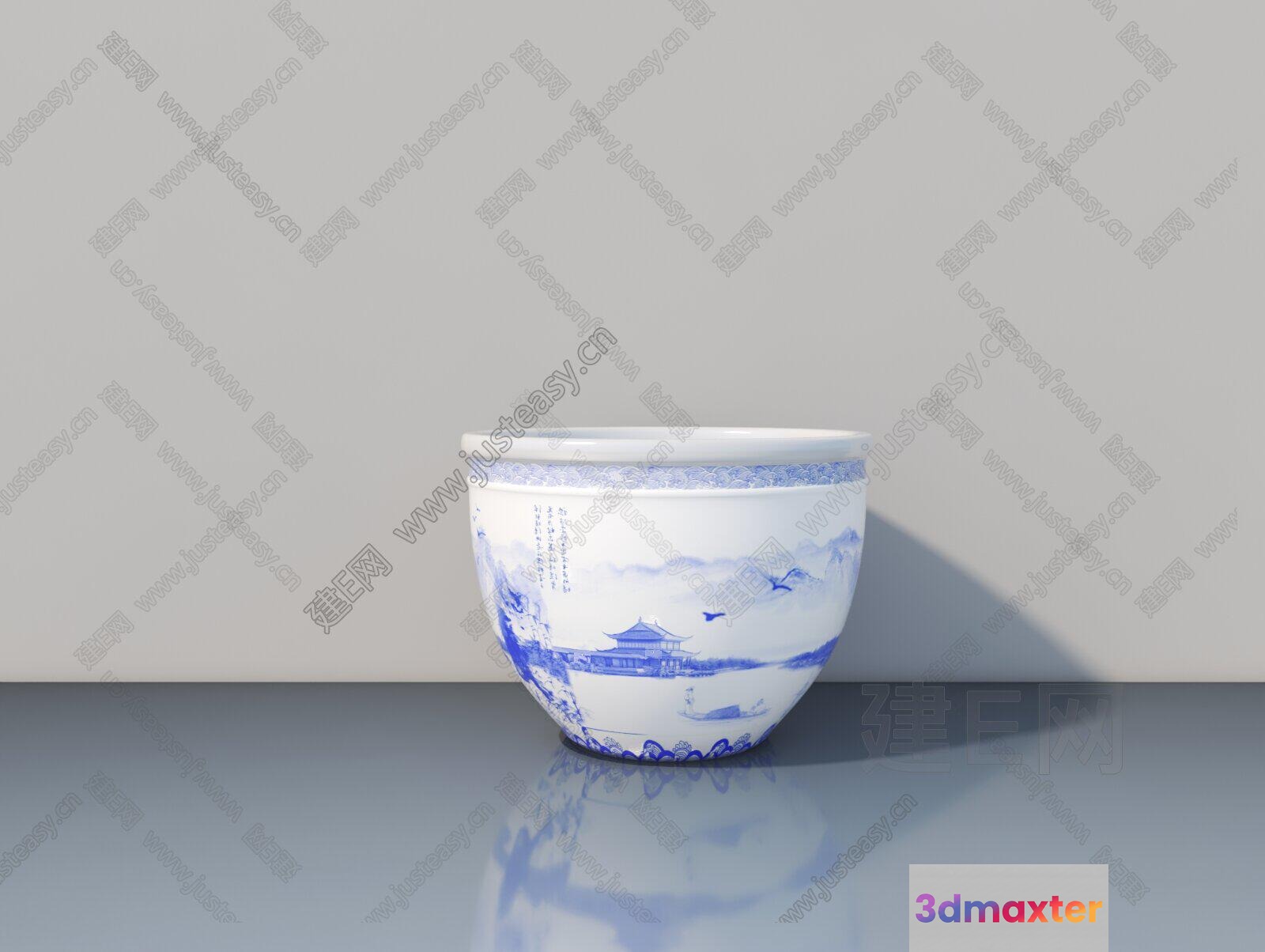 A Blue And White Porcelain Bowl 3D Model - 719 - VRAY Render