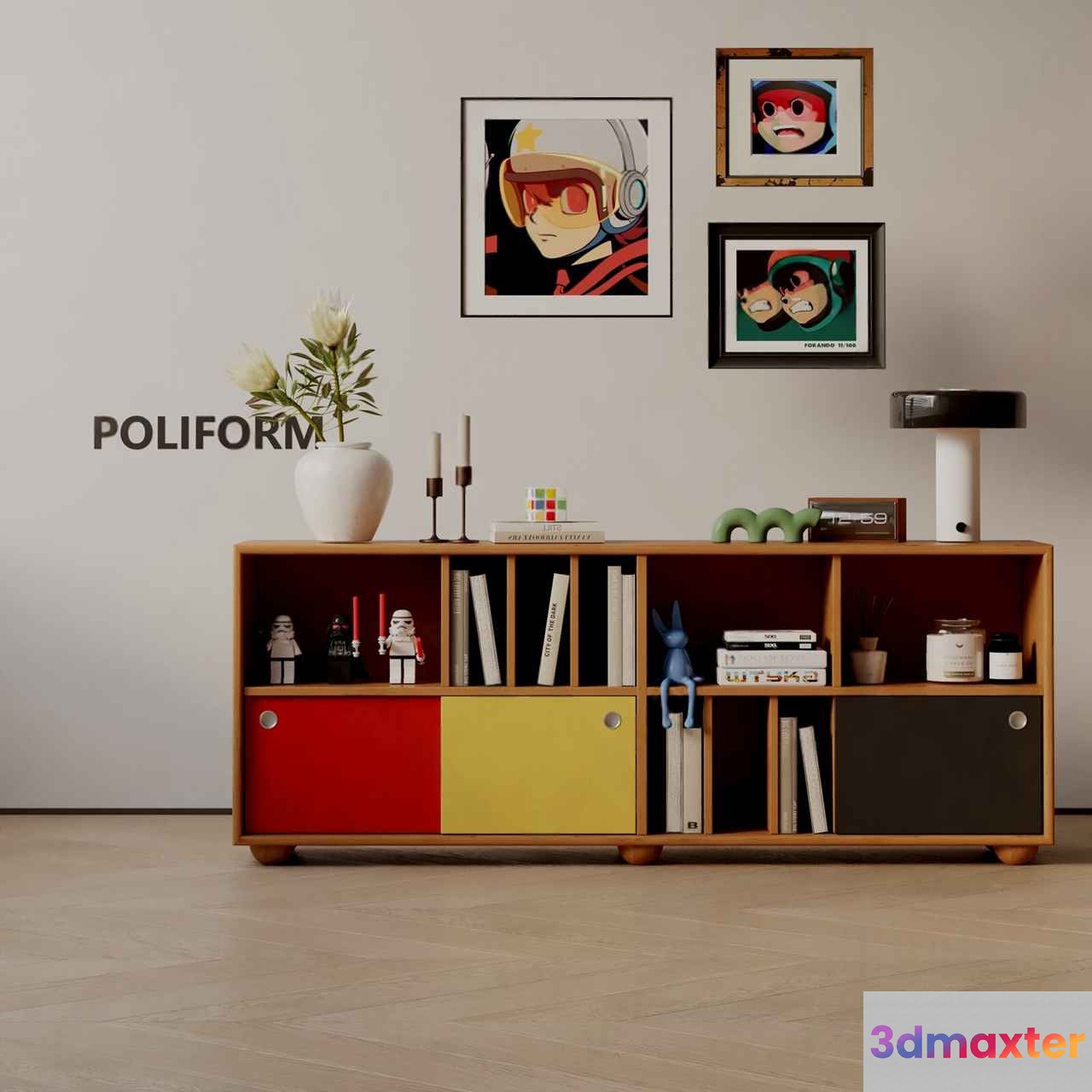 Modern Wooden Shelving Unit 3D Model - 6373 - VRAY Render