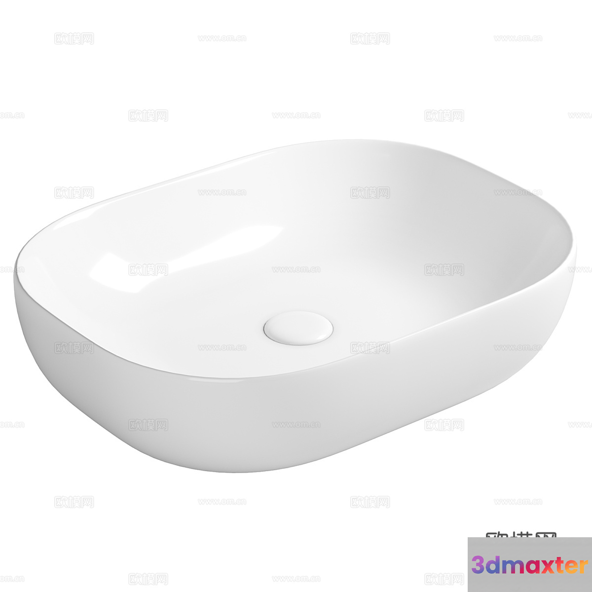 A White Sink With A Small Drain 3D Model - 21412 - VRAY Render