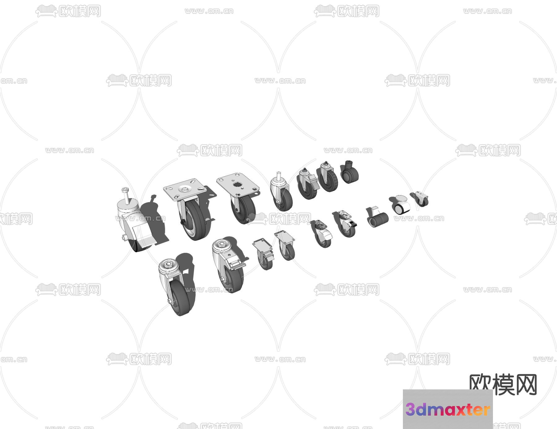 The Main Subject Is A Collection Of Casters 3D Model - 345 - VRAY Render