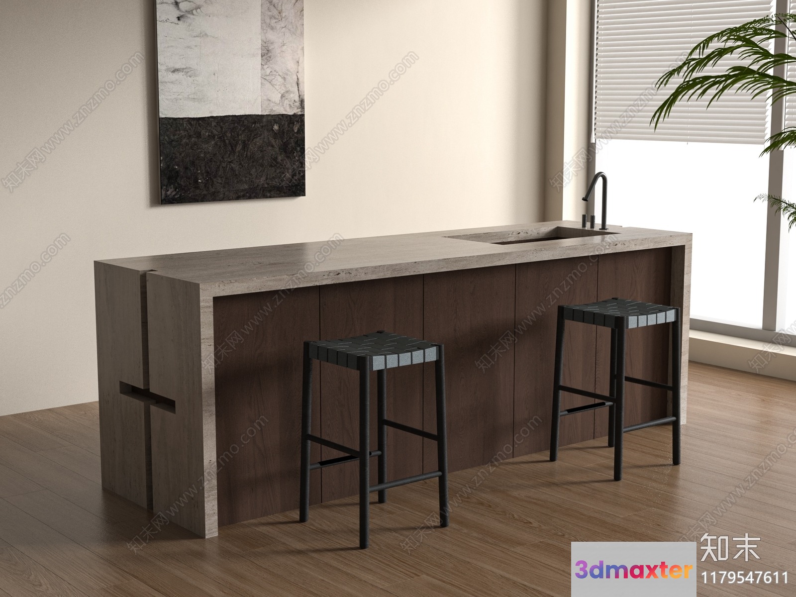 Modern Kitchen Island 3D Model - 8866 - VRAY Render