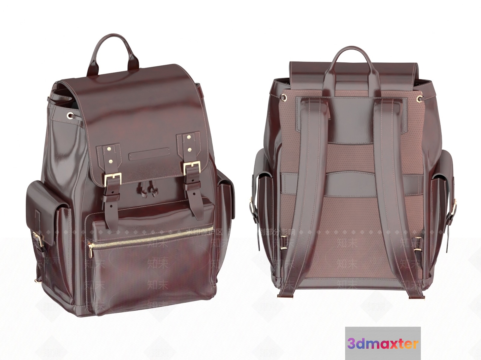A Brown Leather Backpack 3D Model - 8385 - VRAY Render