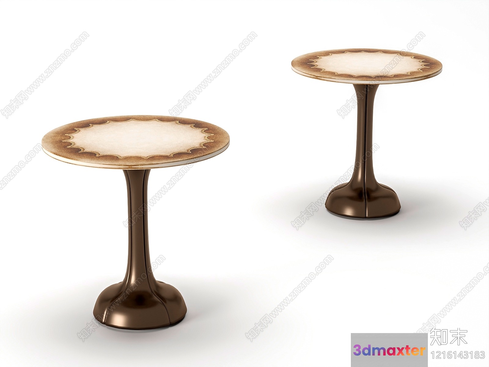 Two Tables With Decorative Tops And Bronze-Colored Bases 3D Model - 12347 - VRAY Render