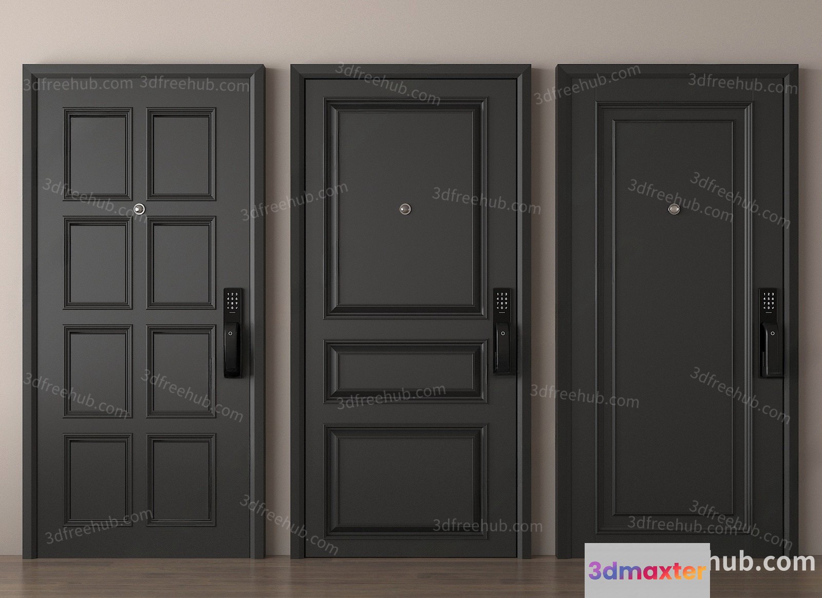 A Set Of Three Doors 3D Model - 23334 - VRAY Render