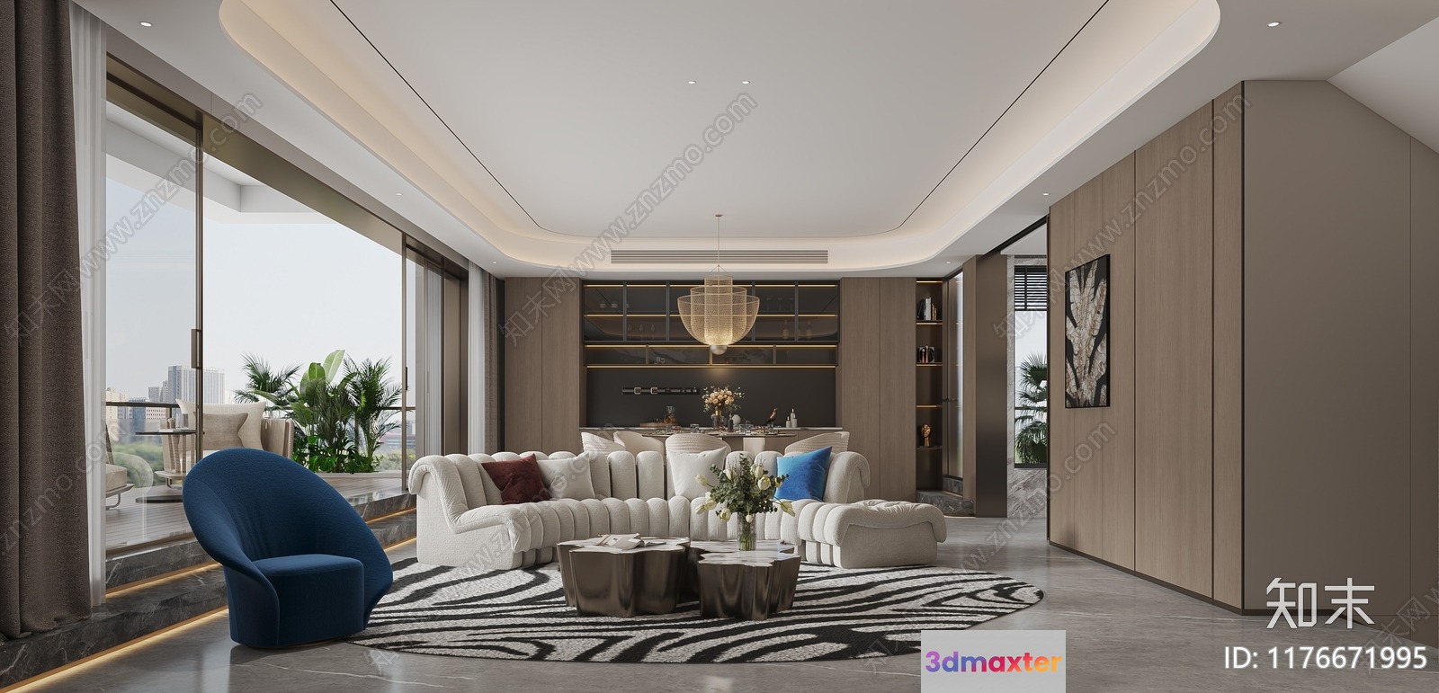 Modern Living Room 3D Model - 13371 - VRAY Render