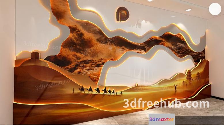 The Image Showcases A Desert-Themed Wall Mural 3D Model - 22280 - VRAY Render