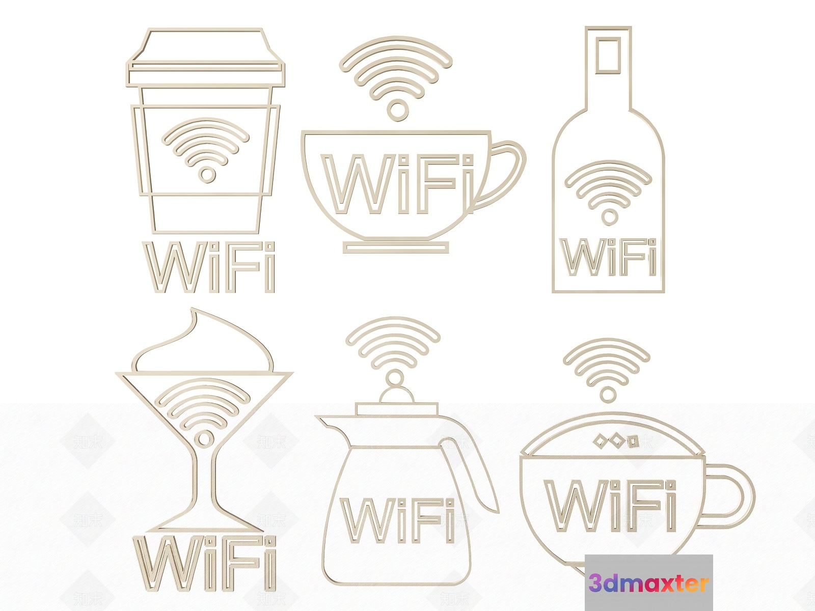 A Collection Of Wi-Fi Symbols 3D Model - 12272 - VRAY Render