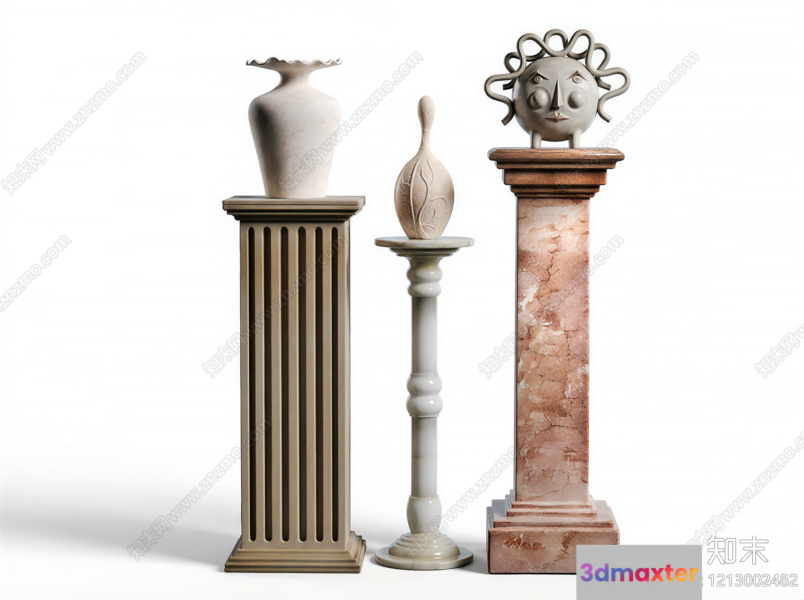 Three Decorative Vases 3D Model - 17751 - VRAY Render