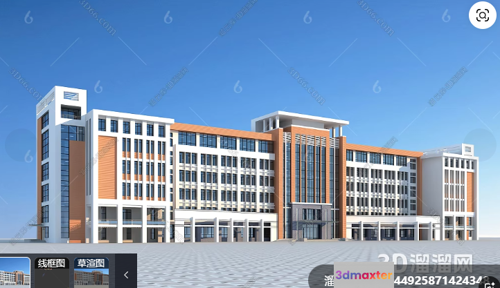A Large Building With Many Windows 3D Model - 801 - VRAY Render