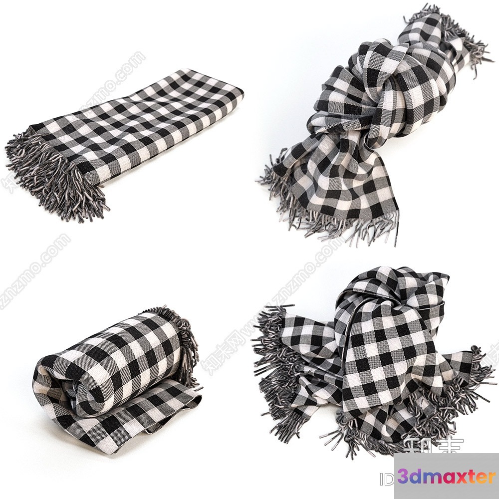 Black And White Checkered Scarf 3D Model - 8146 - VRAY Render